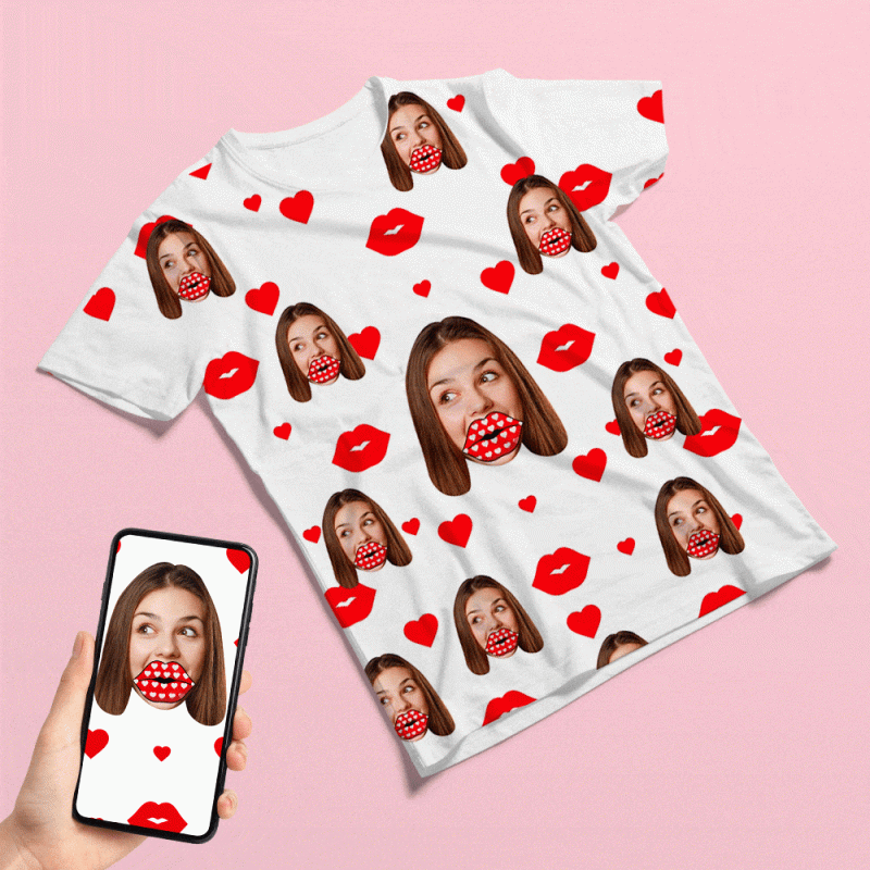 Custom Face Heart Shirts Personalized All Over Print T-shirt Valentine’s Day Gift