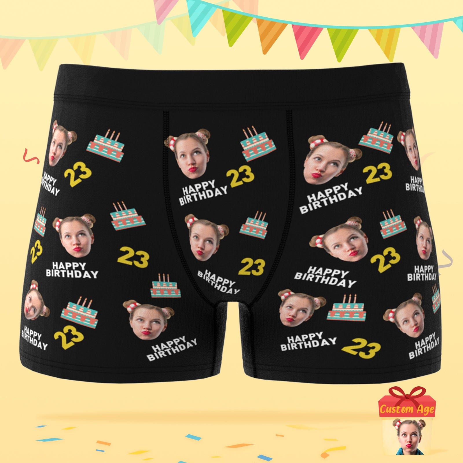 Custom Face Boxer Shorts with Age Birthday Cake Boxer Personalized Birthday Gift for Boyfriend - Image 2