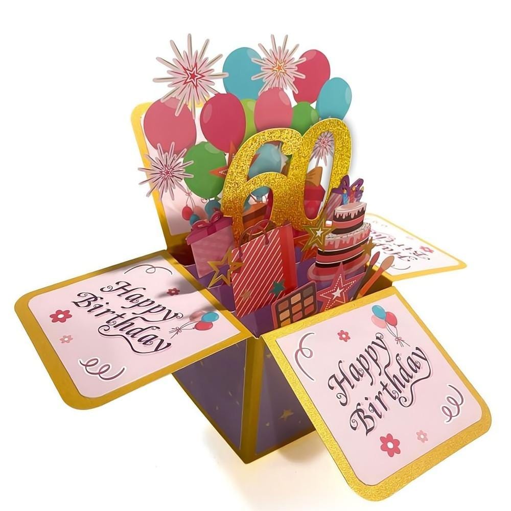Birthday Pop Up Box Card 60th Birthday 3D Pop Up Greeting Card - Image 2