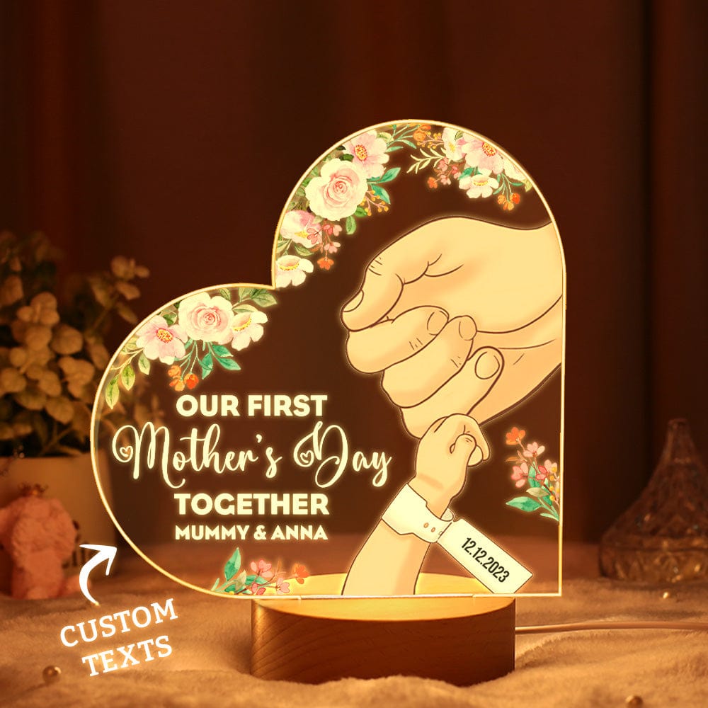 Custom Night Lamp Personalized Acrylic LED Night Light Mom and Baby Holding Hands Mother's Day Gifts