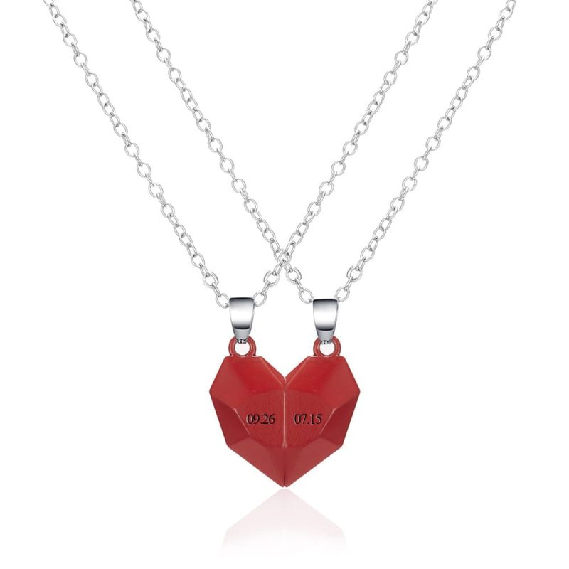 Personalized Magnetic Heart Necklace with Date Matching Necklaces For Friends Anniversary Gifts