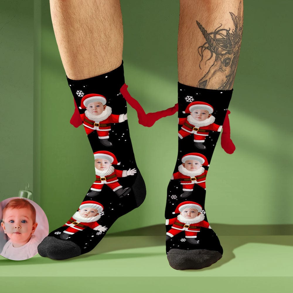 Custom Face Socks Funny Doll Mid Tube Socks Magnetic Holding Hands Socks Cute Santa Claus - Image 2