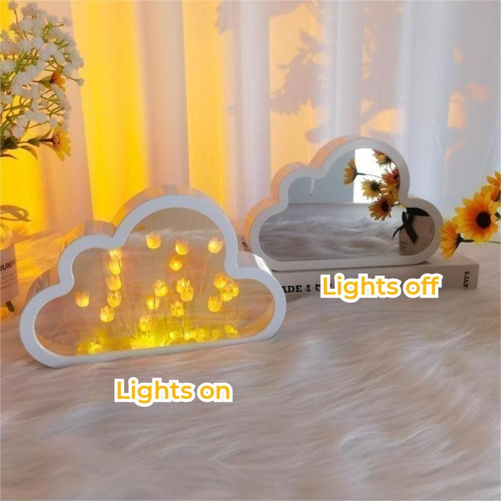 DIY Cloud Tulip Mirror Night Light Simulation Flower Bedroom Sleeping Table Lamp - Image 2