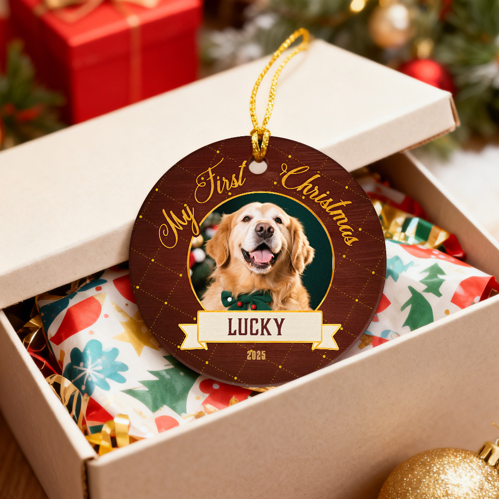 Cat First Christmas Ornament, Cat Picture Ornament, Kittens 1st Christmas Ceramic Keepsake, Pet Photo Print Ornament - Image 2
