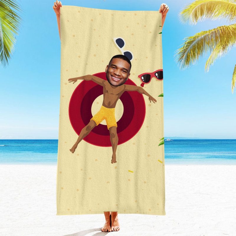 Custom Face Beach Towel Personalized Yellow Pants Men Beach Towel Funny Gift for Summer