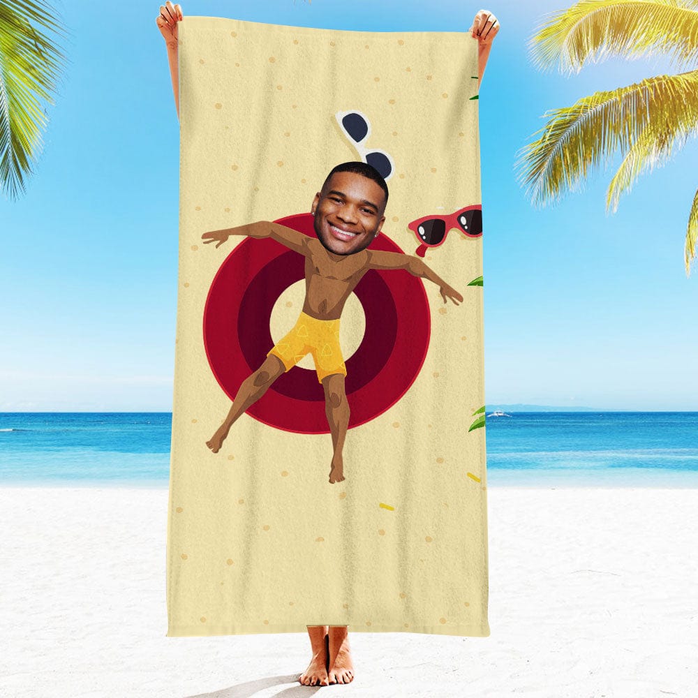 Custom Face Beach Towel Personalized Yellow Pants Men Beach Towel Funny Gift for Summer