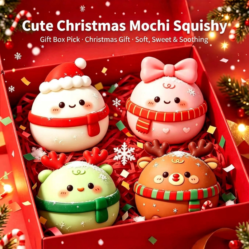 Christmas Mochi Squishy Toys Gift Box Set Cute Soft Squeeze Fidget Toys Snowman Reindeer Kawaii Stress Relief Squishies Holiday Stocking Stuffer Gift For Kids Teens 3