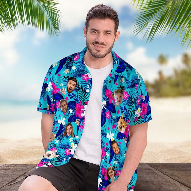 Custom Hawaiian Shirt With Face Personalized Hawaiian Shirt Logo All Over Print Hawaiian Shirt For Men