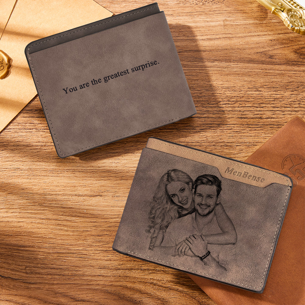 Gifts for Him Men's Custom Photo Engraved Wallet Bifold Short Wallet Wedding Gifts to Groom from Bride - Image 2