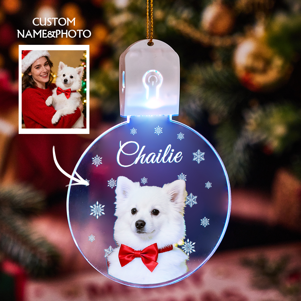 Custom Photo Dog Circle Led Acrylic Ornament Christmas Gift For Dog Lovers - Image 2