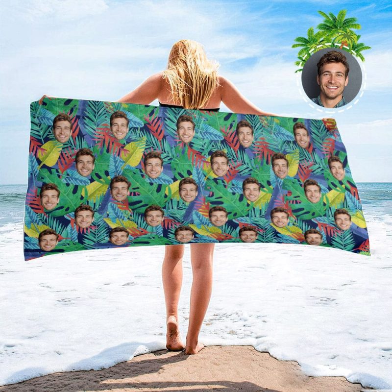 Personalized Beach Towels with Photo Custom Multicolor Leaves Beach Towel