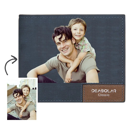 Men’s Bifold Short Custom Photo Wallet Blue Color Printing