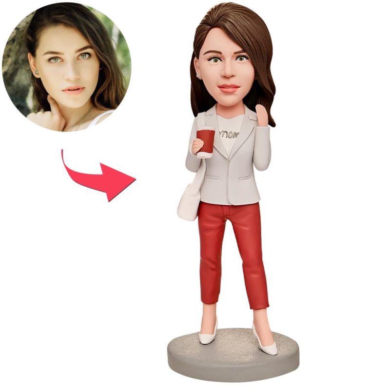 Mother’s Day Custom Bobblehead with Engraved Text Gifts for Her – Mom Holding Coffee Cup
