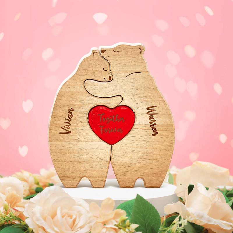 Valentine’s Day Gifts Personalized Wooden Hug Bears Custom Family Member Names Puzzle Home Decor Gifts