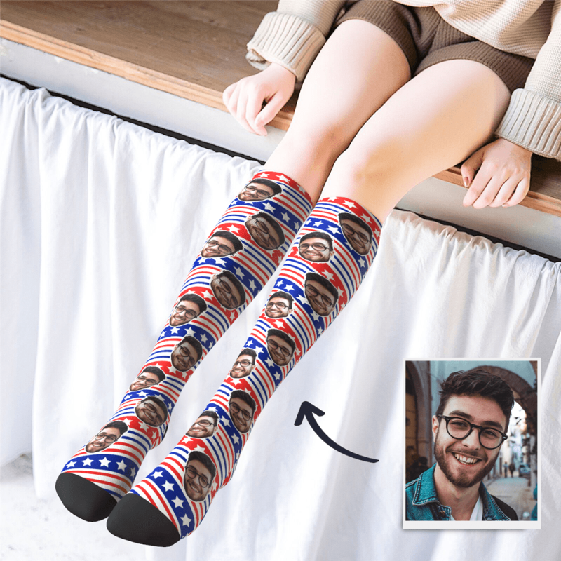 American Flag Gifts Custom Knee High Socks with US  Flag