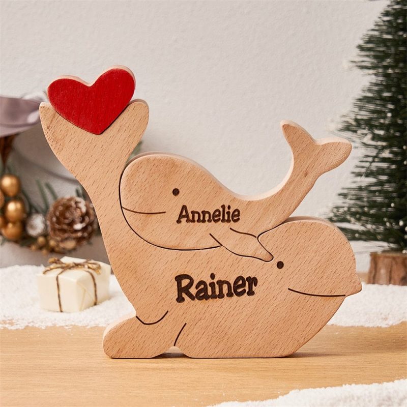 Valentine’s Day Gifts Custom Names Wooden Dolphins Family Puzzle Home Decor