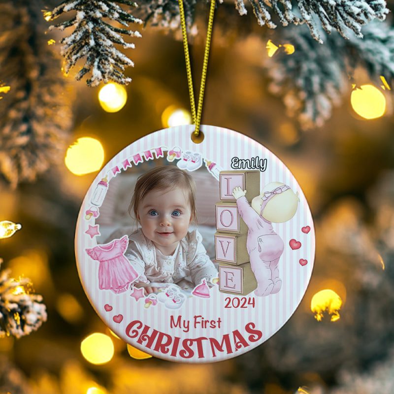 Personalized Baby’s First Christmas Ornament with Photo Ceramic Christmas Ornament for Newborn Gift