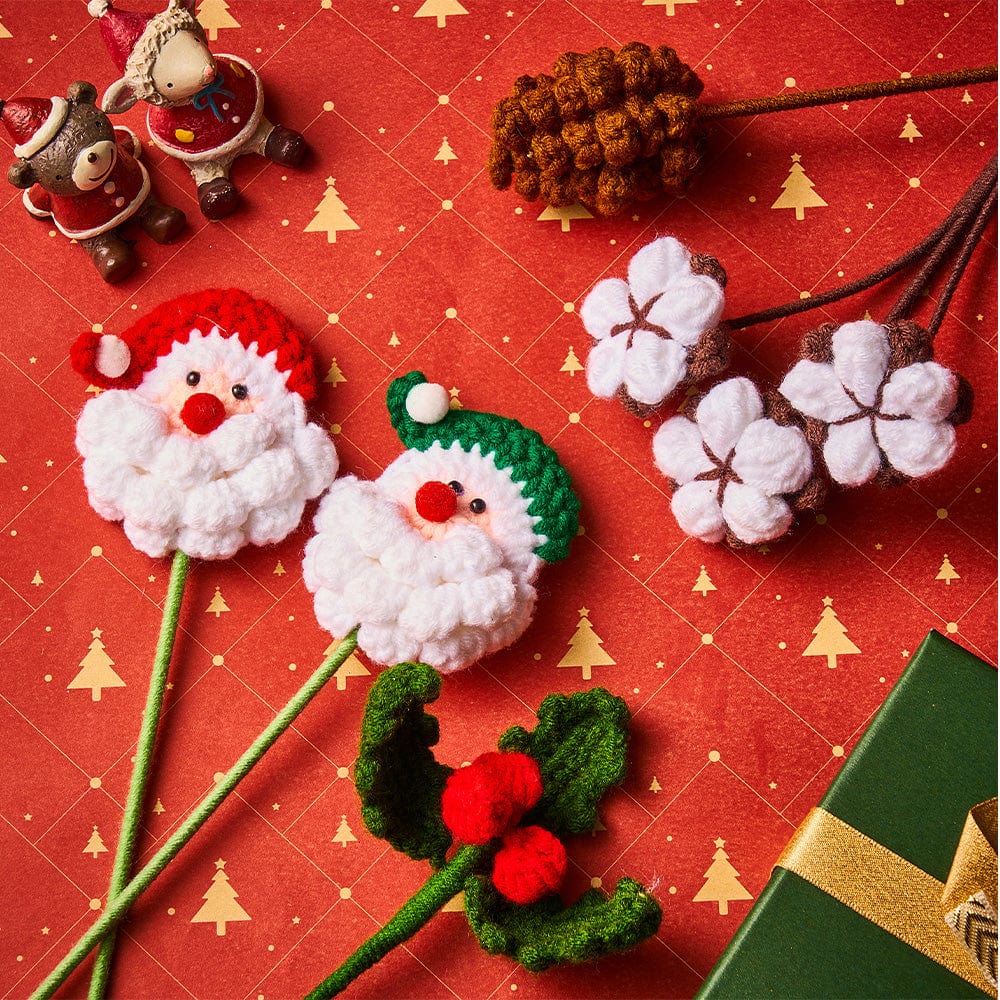 Christmas Crochet Flower Handmade Santa Claus Pine Nut Cotton Knitted Flower Christmas Day Gift - Image 2