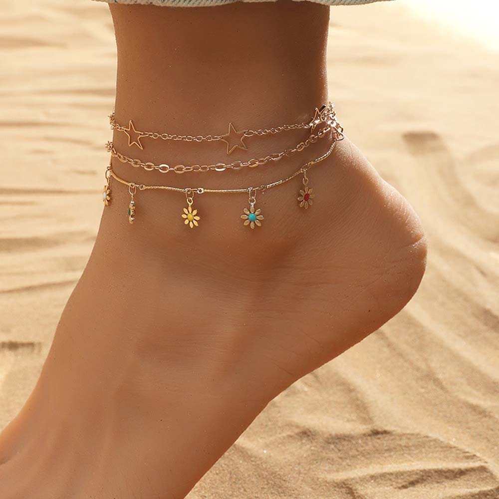 Boho Ankle Bracelet Flower Anklet Multi-Layer Fashion Anklet Gift for Friend