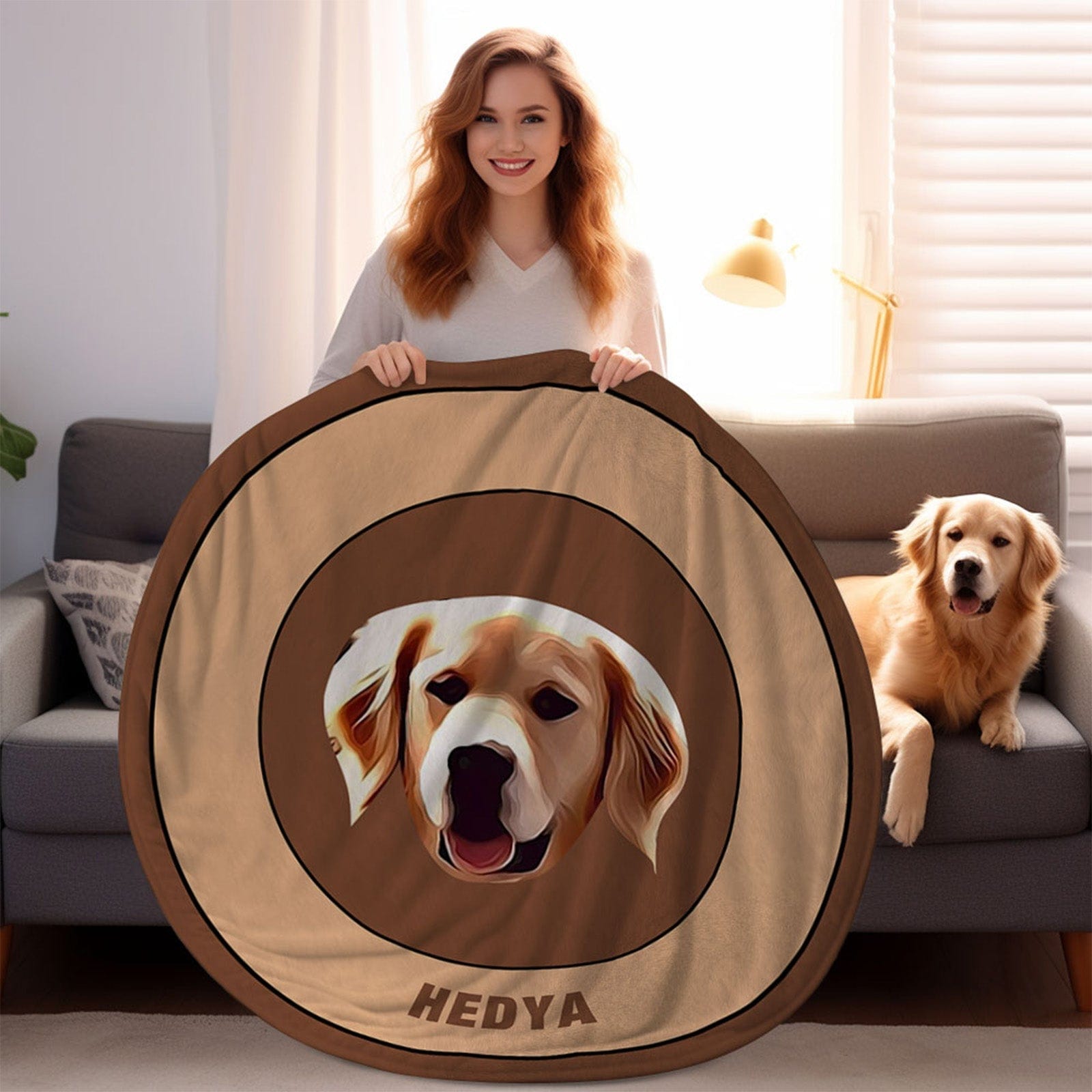 Custom Pet Face Blanket Personalized Round Blanket Gift for Pet Lover - Brown - Image 3