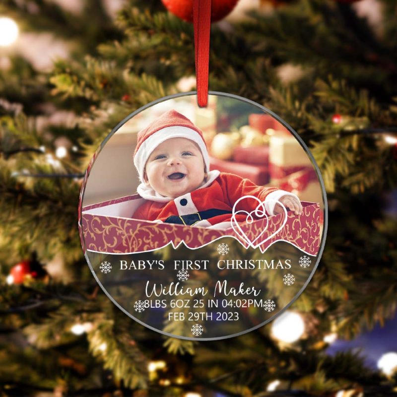 Baby’s First Christmas Custom Photo Name Birthday Acrylic Ornament 2023 Christmas Gift