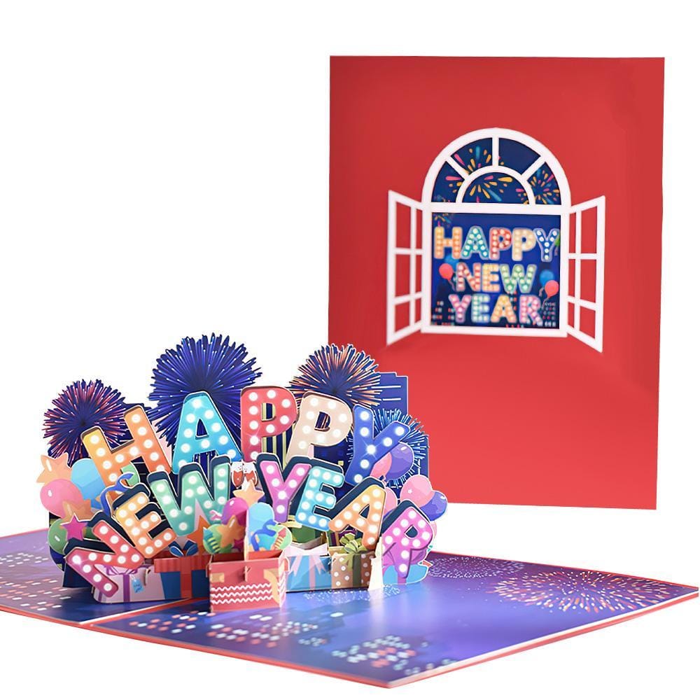 Color Fireworks 3D Pop Up Greeting Card-Happy New Year