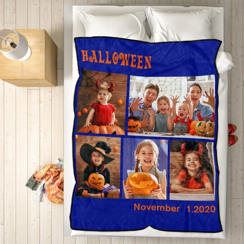 Photo Blanket with 5 Photos Halloween Gift