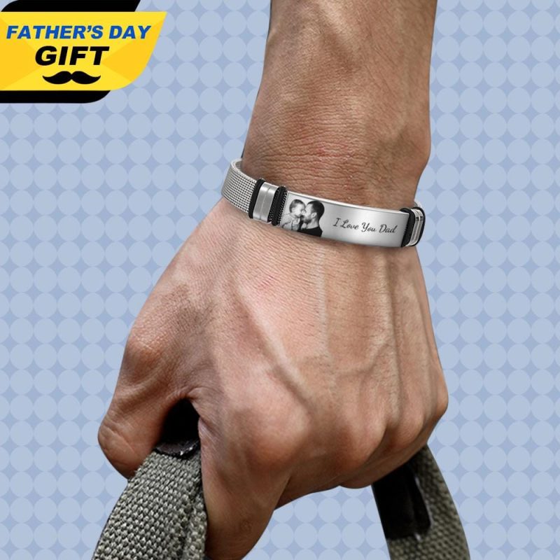 Father’s Day Bracelet Custom Photo Engraved Bracelet Gifts for Him Father’s Day Bracelet