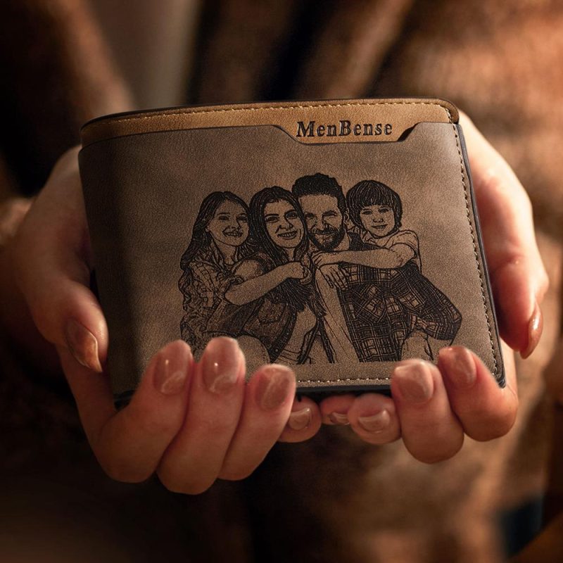 Men’s Custom Photo Engraved Wallet Short Wallet Coffee