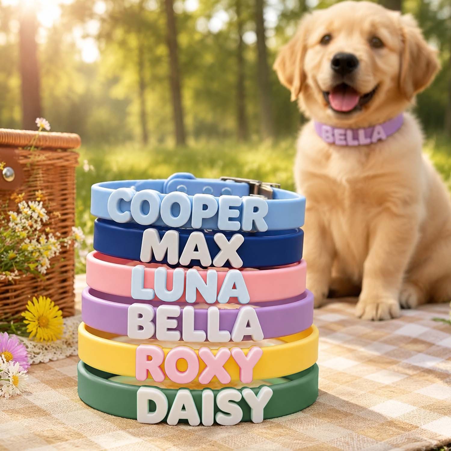 Custom Name Pet Collar With Engraved Letter Charm Personalized Waterproof Silicone Dog Collar Leash Set 8