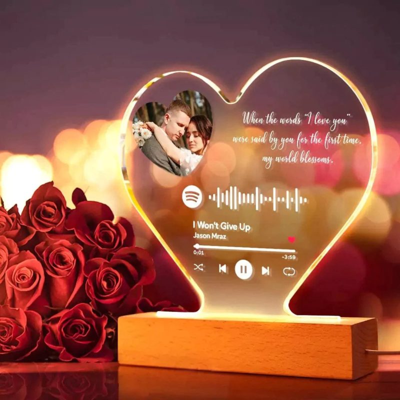 Couples Music Plaque Custom Wedding Plaque Heart Spotify Code Music Night Light