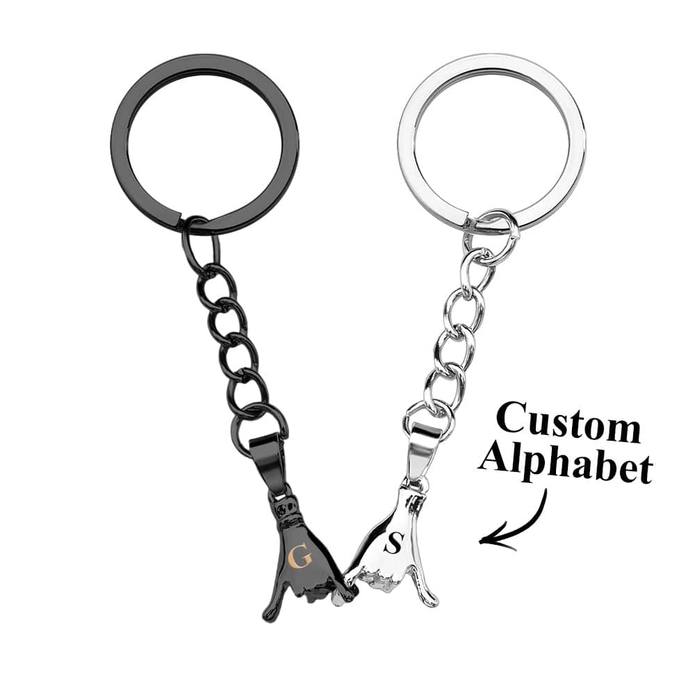 Custom Letter a Pair of Promise Holding Hands Keychains Engravable Keychain Set Gifts For Couples - Image 2