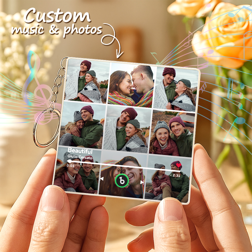 Personalized Photo Music Keychain Album Box Package Charm, Ready To Play Music Anniversary Gift - Image 2