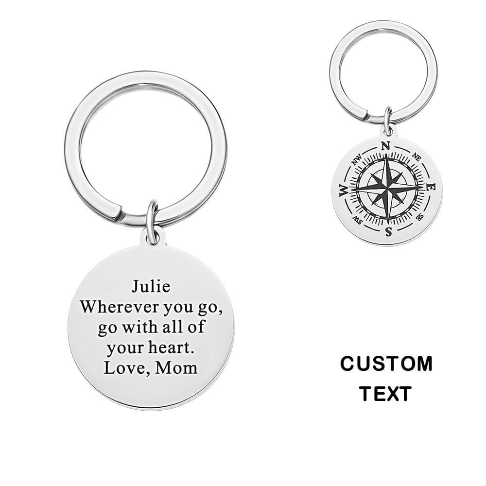 Custom Engraved Compass Keychain Personalized Key Ring Unique Gift