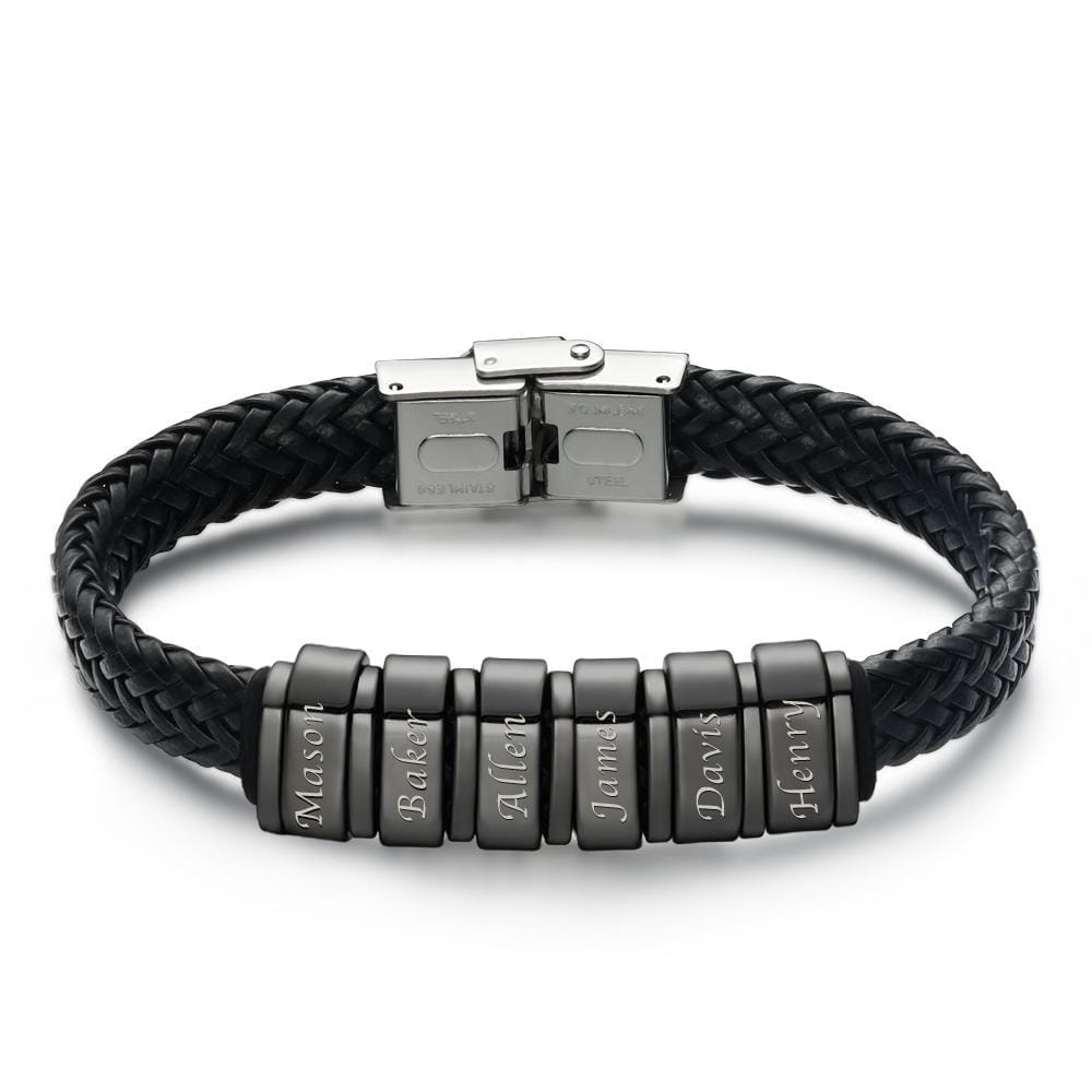 Personalized Bracelet for Men Leather Bracelet Gift for Dad Kids Name Bracelet 1-6 Charms - Image 2