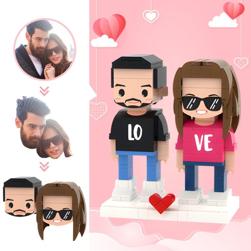 Valentine’s Day Gifts Custom Head 2 People Cute Brick Figures Sweet Couple Brick Figures