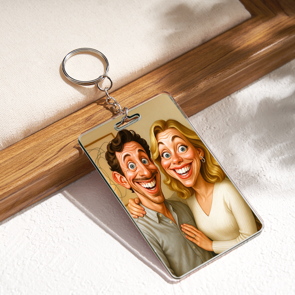 Custom Funny Caricature Portrait Keychain Transform Your Photo into Hilarious Art Gift - Image 2