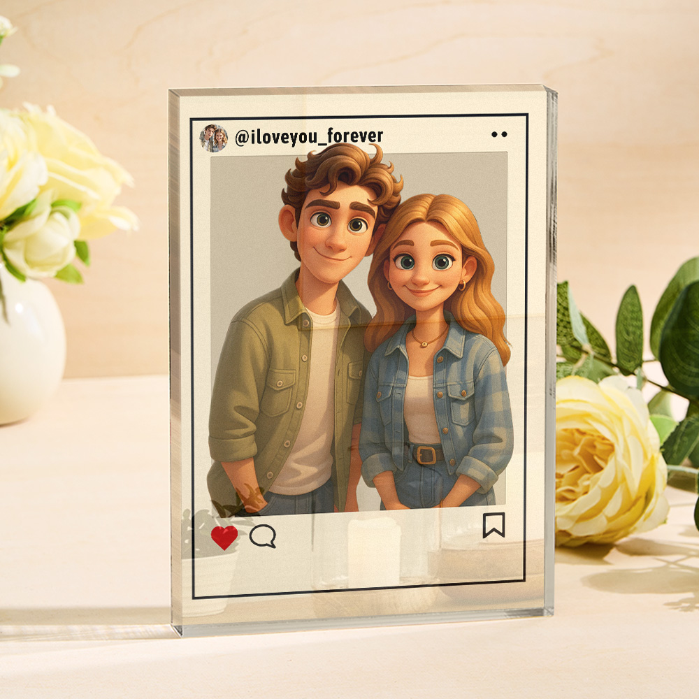 Personalized Cartoon Figure Gift Custom Acrylic Block Plaque Ornament Wedding Anniversary Birthday Festival GiftUS