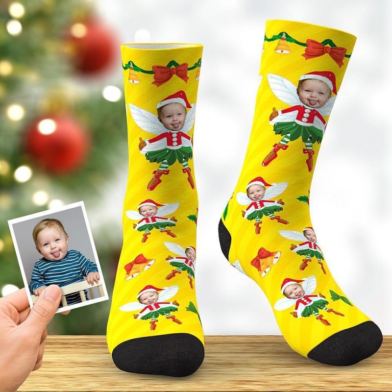 Custom Face Socks Elf Christmas Socks – Yellow