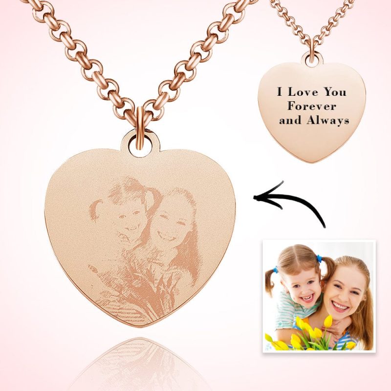 Engraved Heart Necklace With Photo Mother‘s Day Gifts