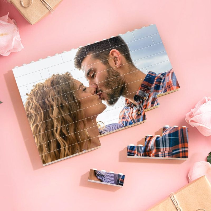 Custom Building Brick Photo Block Square Shape Puzzle Couple Gift For Anniversary Valentine’s Day Gifts