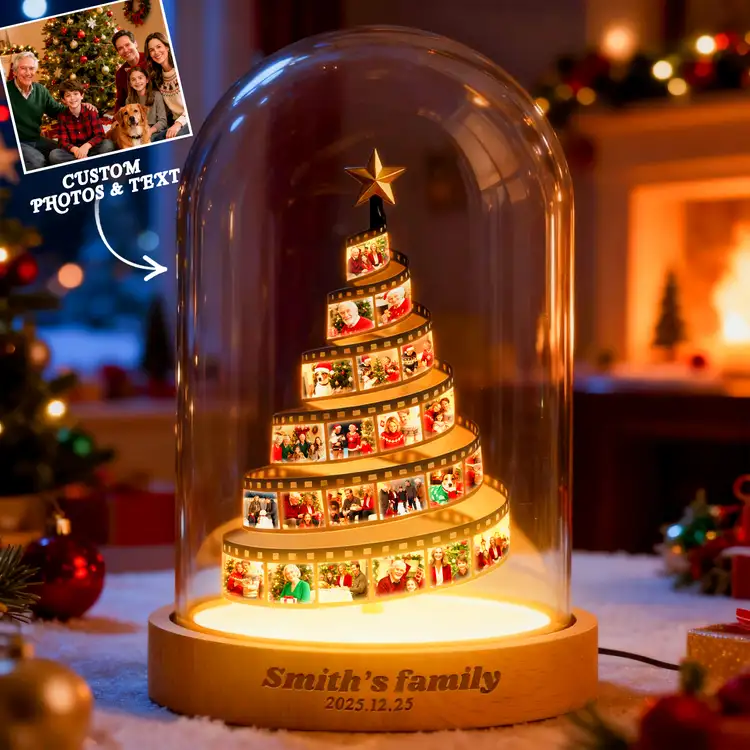 Custom Photo Film Christmas Tree Night Light Personalized Family Keepsake with Engraved Base