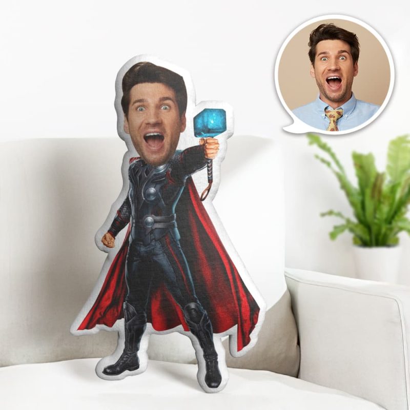 Custom Face Pillow Personalized Photo Pillow Thor Blue Hammer MiniMe Pillow Gifts for Him