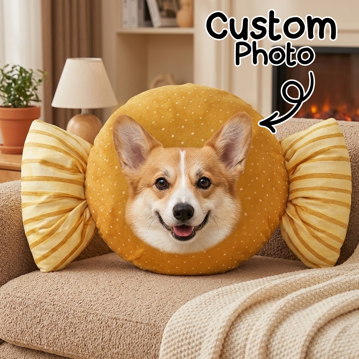 Custom Pet Photo Pillow Personalized Candy-Shaped Pillow with Pet Photo Bedroom Decor Gift for Pet Owners - Image 2