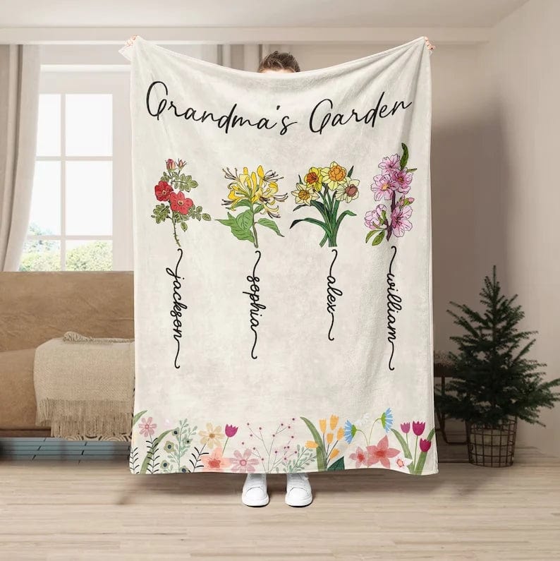 Custom Birth Flower Blanket Christmsa Gift For Mom Personalized Name Blanket Mom’s Garden