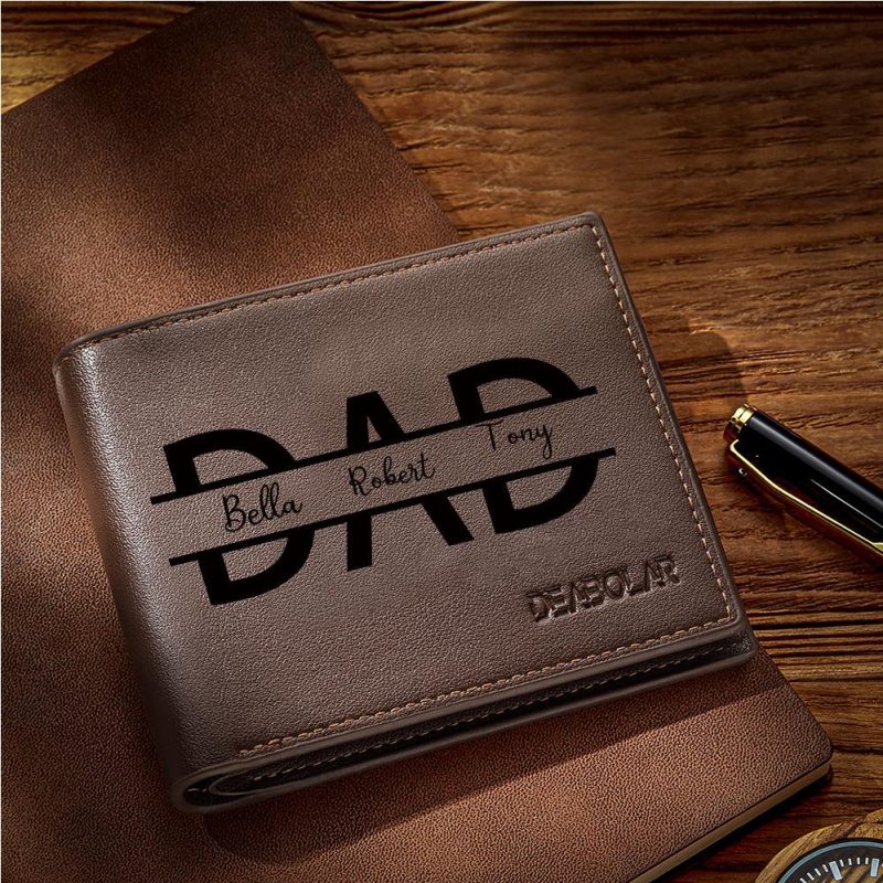Custom Wallet Engraved Wallet Personalized Kids Name Leather Wallet Gift for Dad