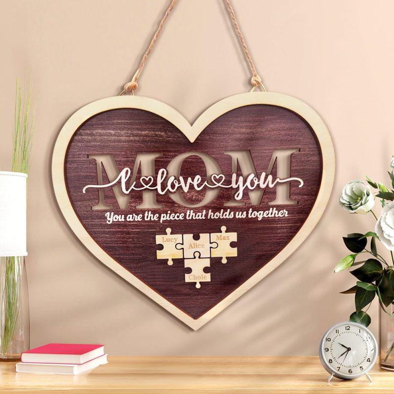 Personalized Mom Heart Puzzle Plaque You Are the Piece That Holds Us Together Mother’s Day Gift