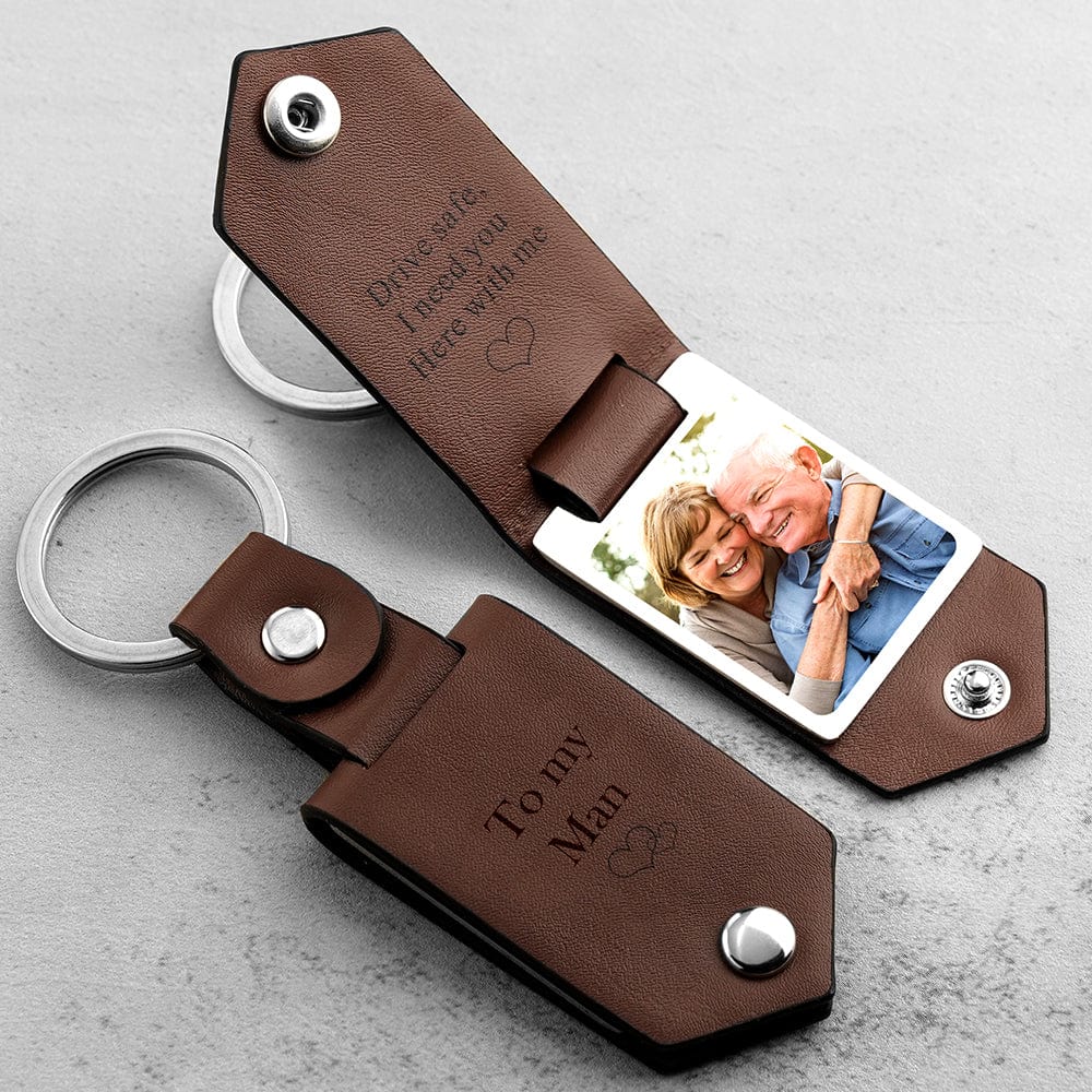Drive Safe Keychain for Man Custom Leather Keyring with Text Gifts