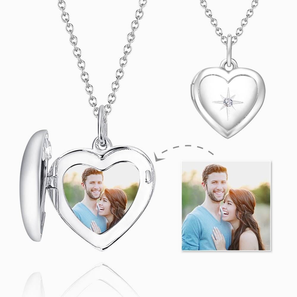 Photo Locket Necklace Gifts for Couple Platinum Plated Star Printing - Image 2